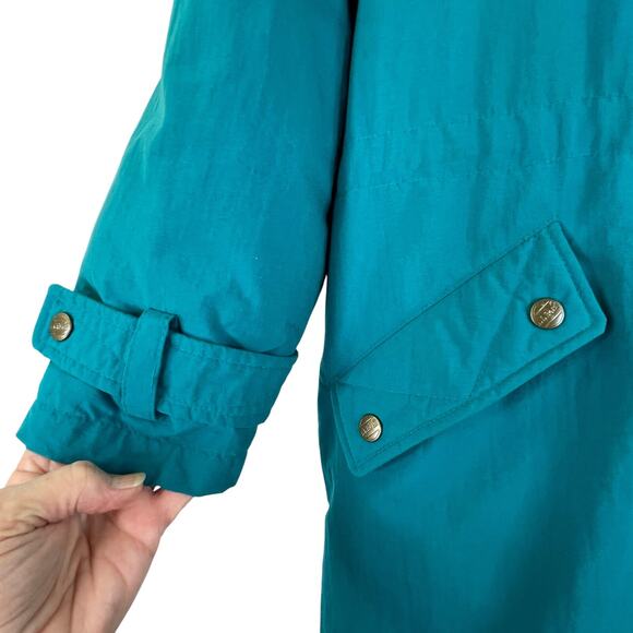 L.L.Bean Green Long Down Zip Up Jacket Coat Removeable Hoodie Vintage Women's XL - Picture 5 of 16